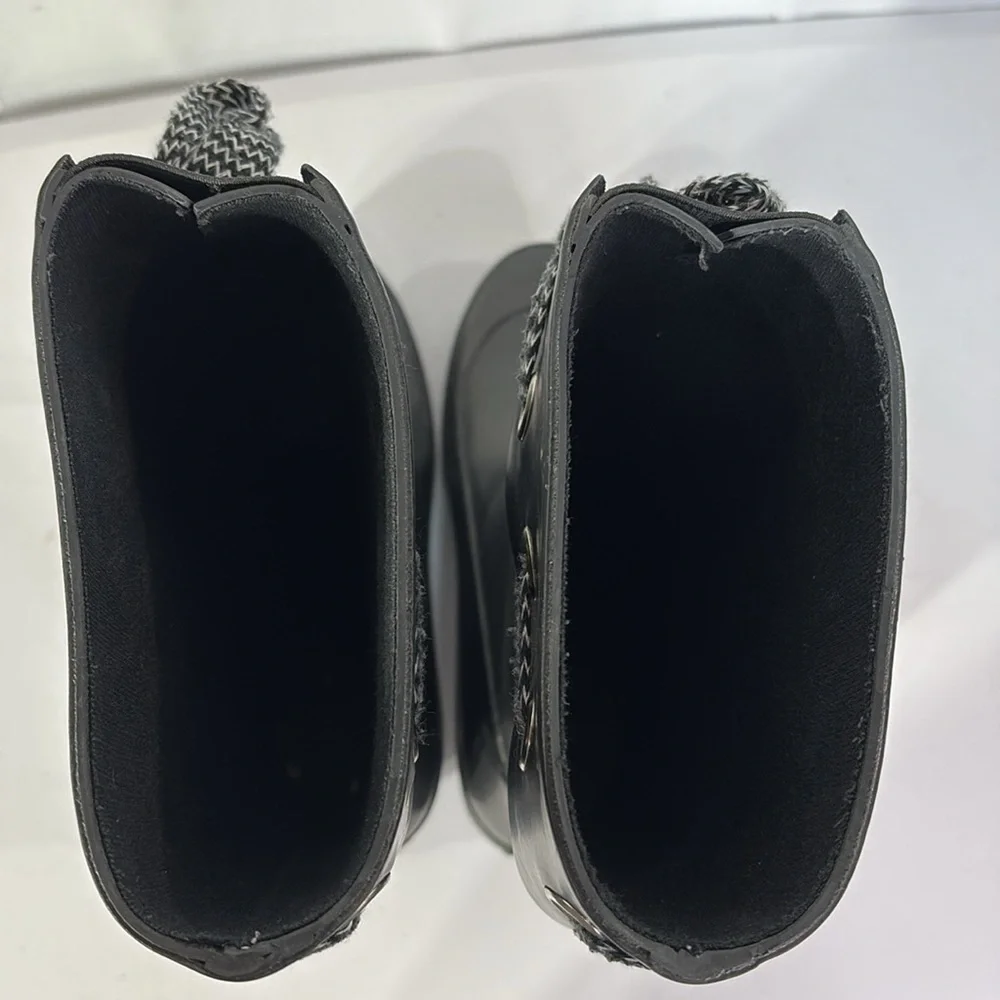 🫒 Khombu black wedge heel calf height rain boots